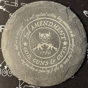 (SET OF 4)  SECOND AMENDMENT, CUSTOM SLATE STONE COASTERS SET (4)